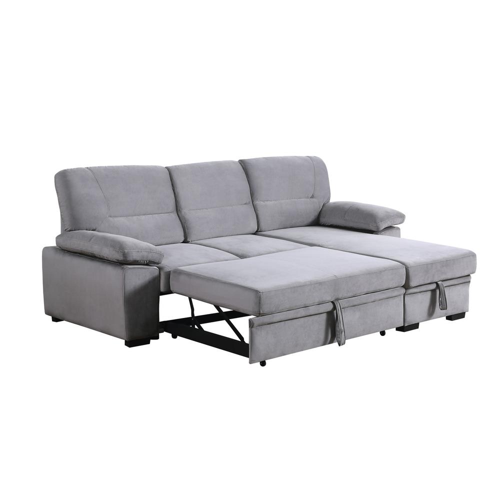 Kipling Gray Woven Fabric Reversible Sleeper Sectional Sofa Chaise. Picture 2