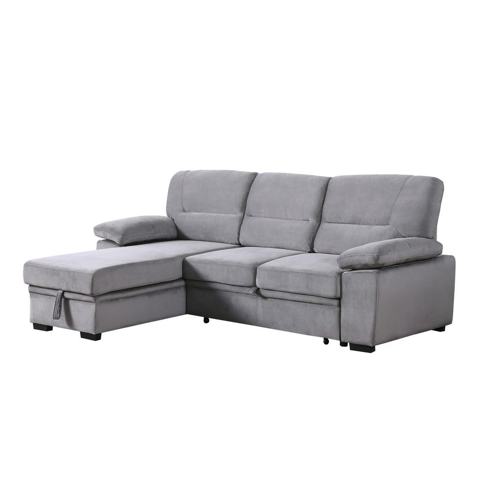Kipling Gray Woven Fabric Reversible Sleeper Sectional Sofa Chaise. Picture 4