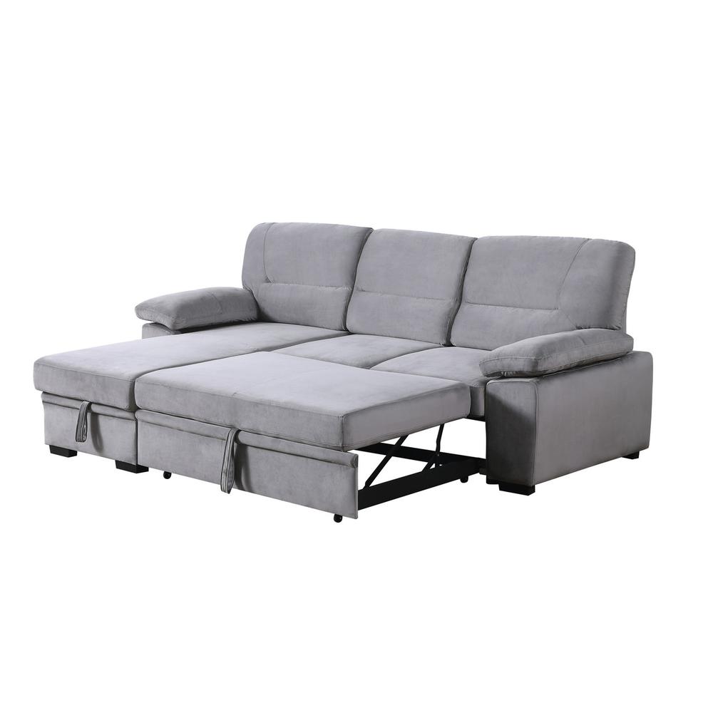 Kipling Gray Woven Fabric Reversible Sleeper Sectional Sofa Chaise. Picture 5