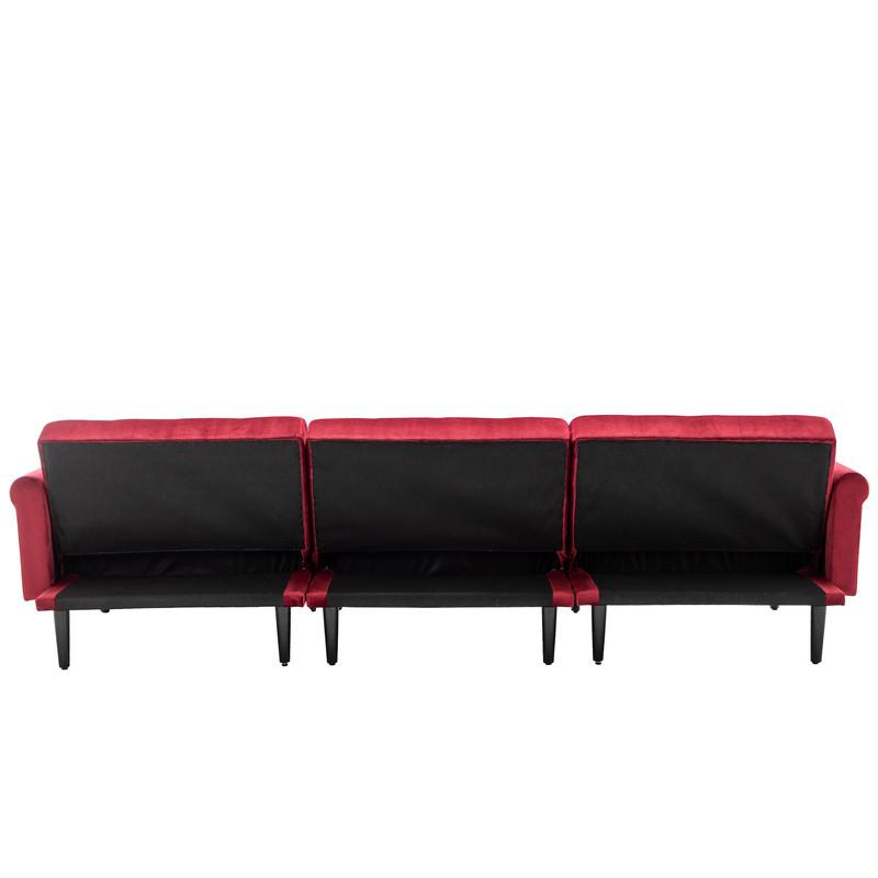 Piper Jujube Red Velvet Sofa Bed with Ottoman and 2 Accent Pillows. Picture 7