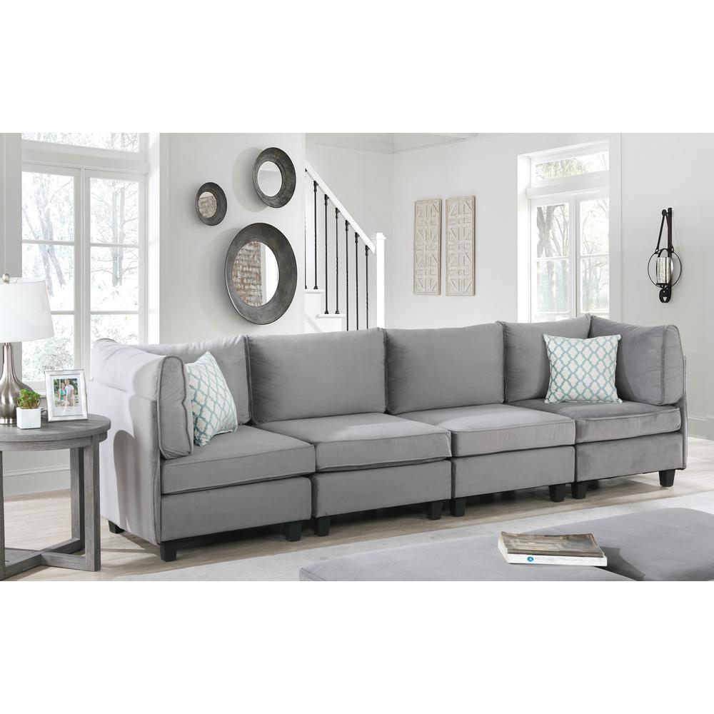 Zelmira Gray Velvet 4Pc Sofa. Picture 3