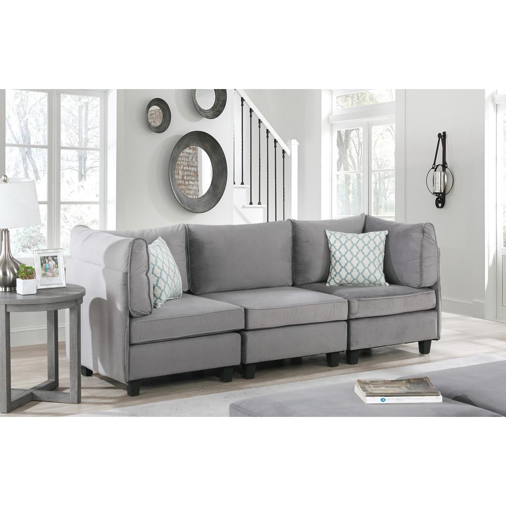 Zelmira Gray Velvet 3Pc Sofa. Picture 2