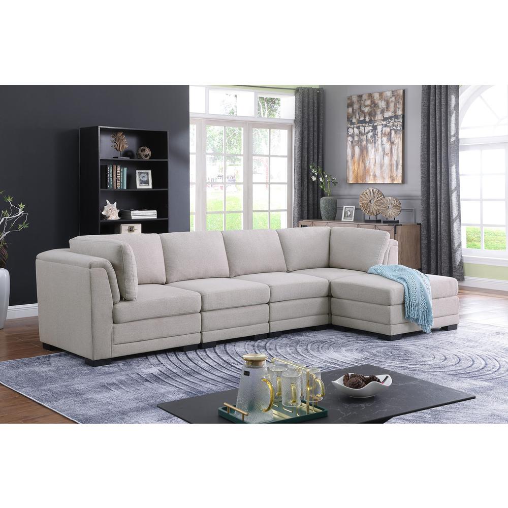 Kristin - Light Gray Linen Fabric Reversible Sectional Sofa with Ottoman. Picture 5