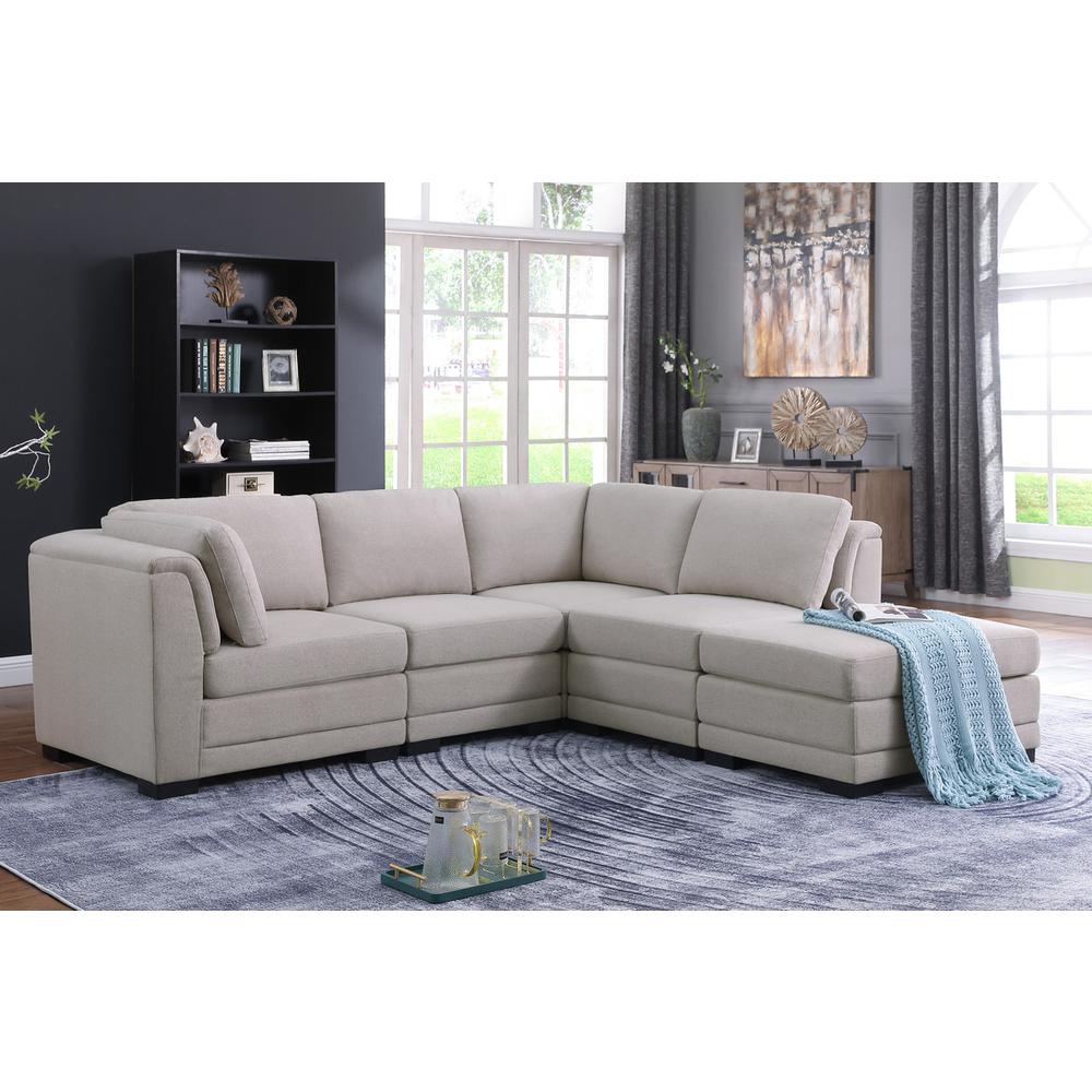 Kristin Light-Gray Linen Fabric Reversible Sectional Sofa with Ottoman. Picture 5