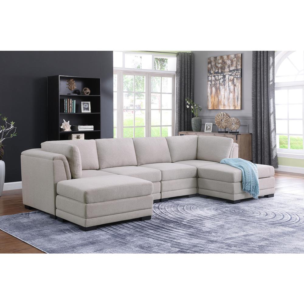 Kristin Light Gray Linen Fabric Reversible Sectional Sofa with 2 Ottomans. Picture 3