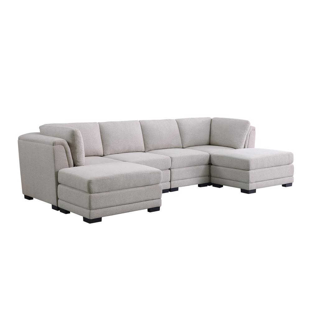 Kristin Light Gray Linen Fabric Reversible Sectional Sofa with 2 Ottomans. The main picture.
