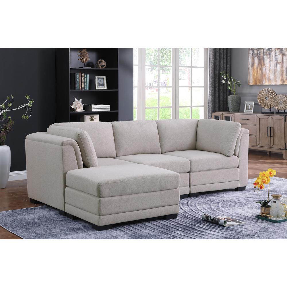 Kristin Light - Gray Linen Fabric Reversible Sectional Sofa with Ottoman. Picture 4