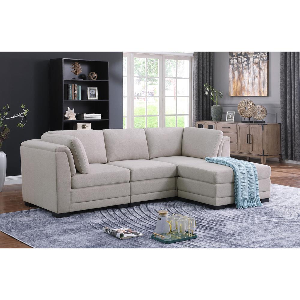 Kristin Light Gray Linen Fabric Reversible Sectional Sofa with Ottoman. Picture 4