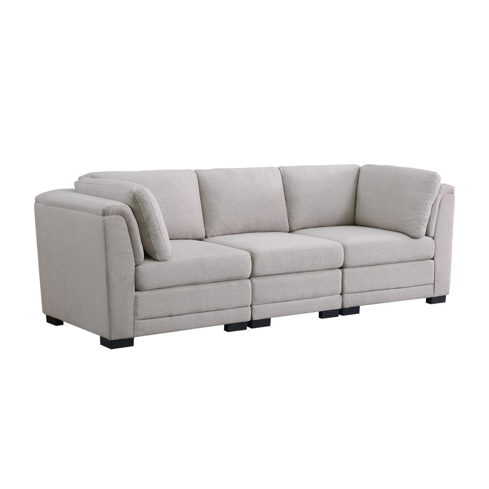 Kristin Light Gray Linen Fabric 3-Seater Modular Sofa. The main picture.