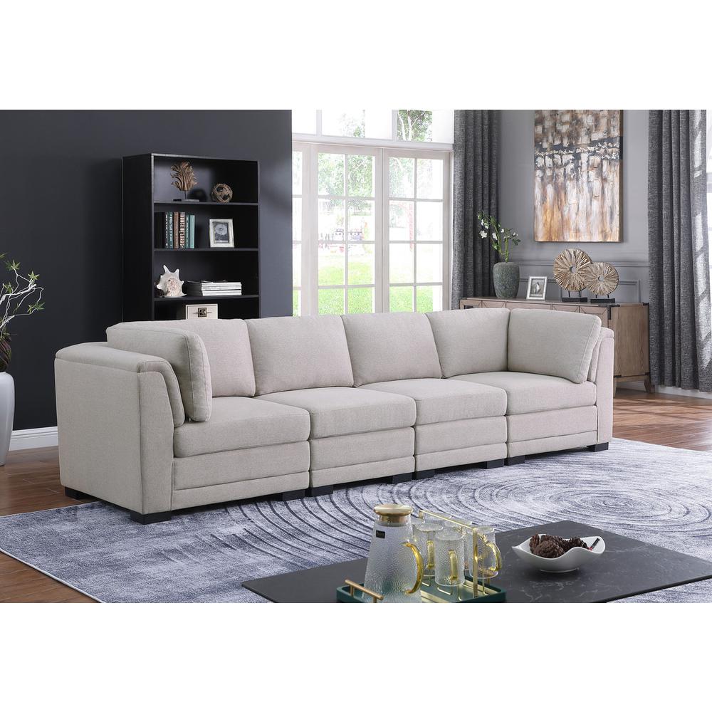 Kristin Light Gray Linen Fabric 4-Seater Modular Sofa. Picture 3