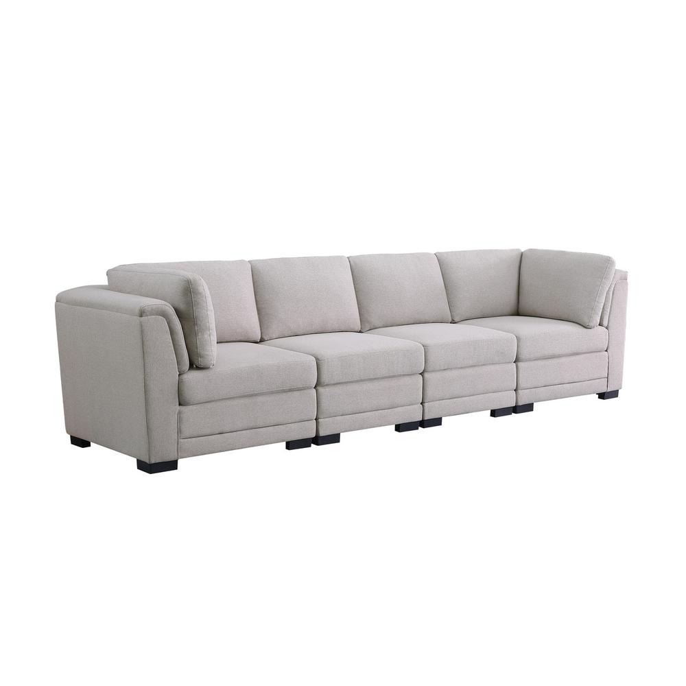 Kristin Light Gray Linen Fabric 4-Seater Modular Sofa. Picture 1