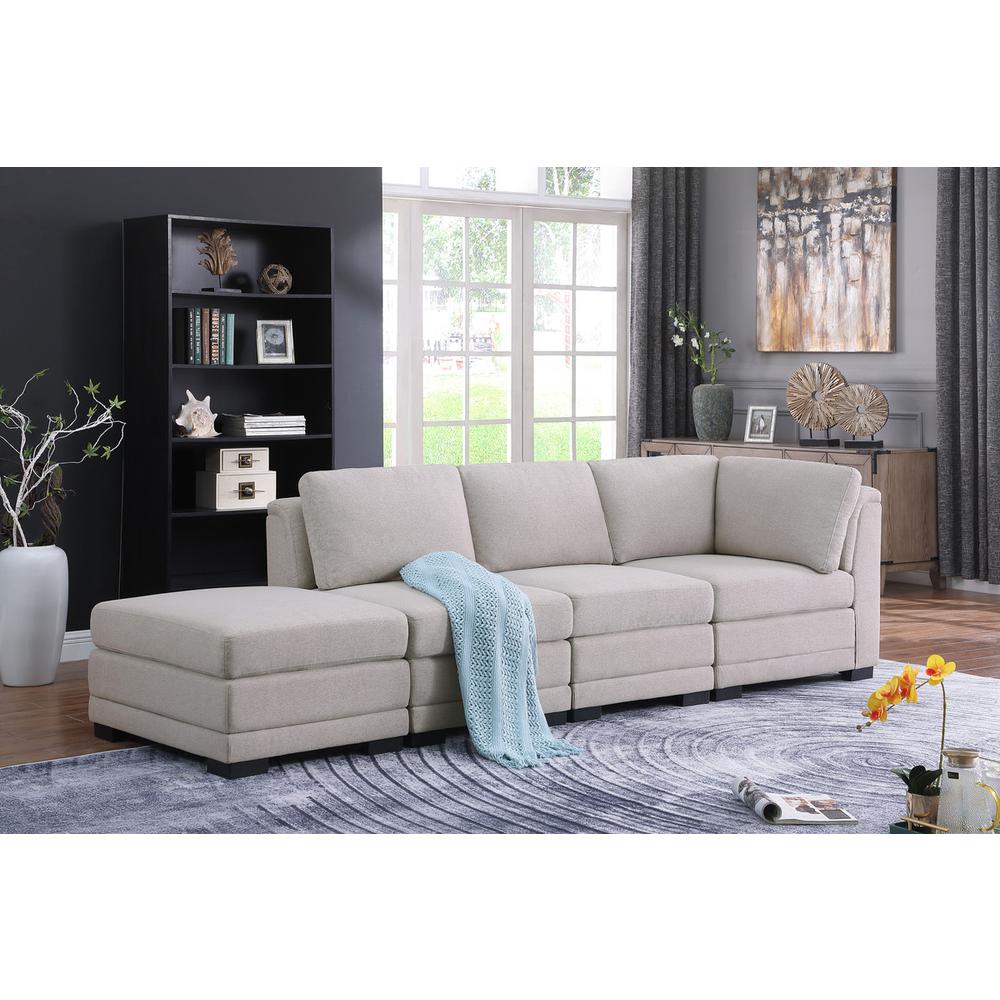 Kristin Light-Gray Linen Fabric Reversible Sofa with Ottoman. Picture 4