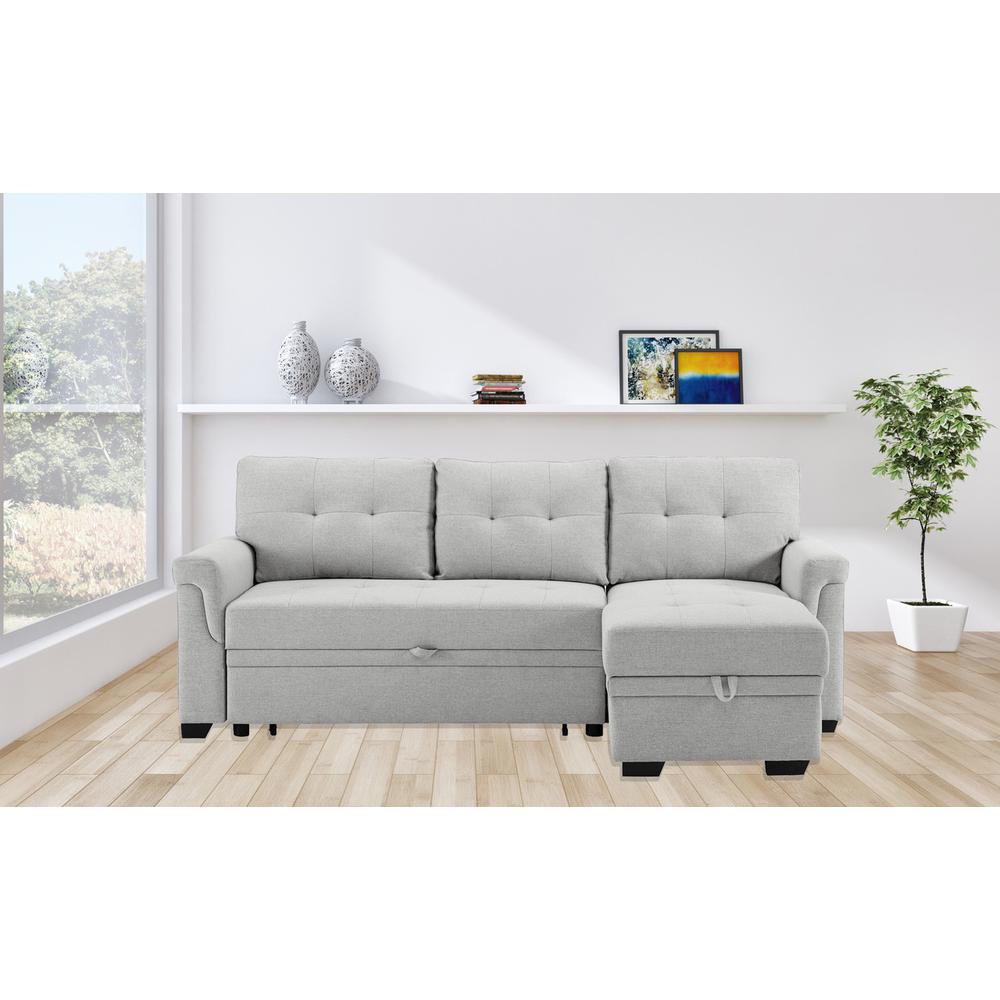 Destiny Light Gray Linen Reversible Sleeper Sectional Sofa with Storage Chaise. Picture 6
