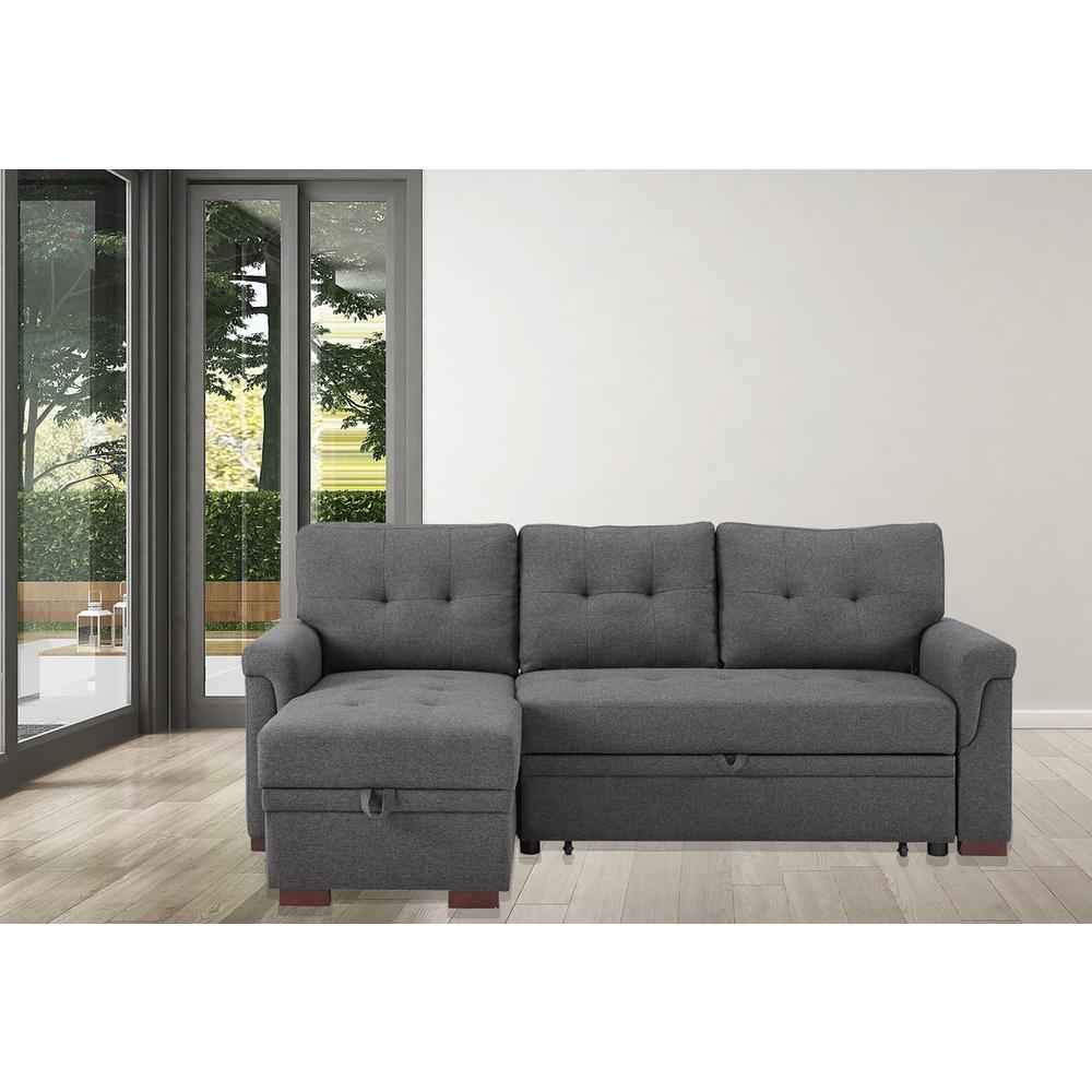 Destiny Dark Gray Linen Reversible Sleeper Sectional Sofa with Storage Chaise. Picture 2