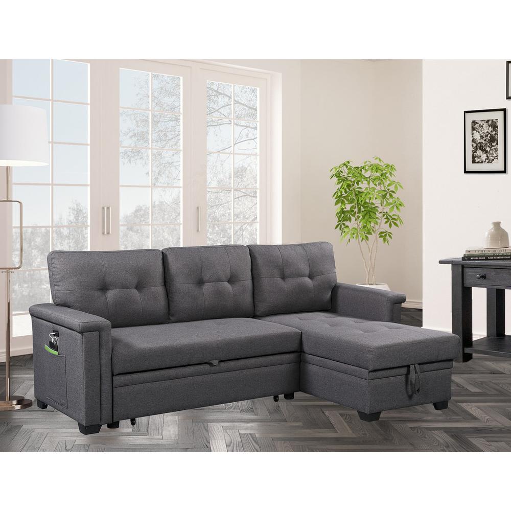 Nathan Dark Gray Reversible Sleeper Sectional Sofa With Storage Chaise ...