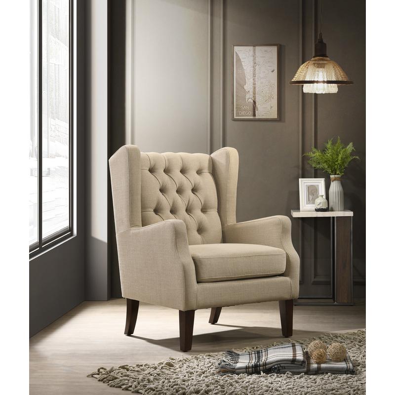 Irwin Beige Linen Button Tufted Wingback Chair. Picture 1
