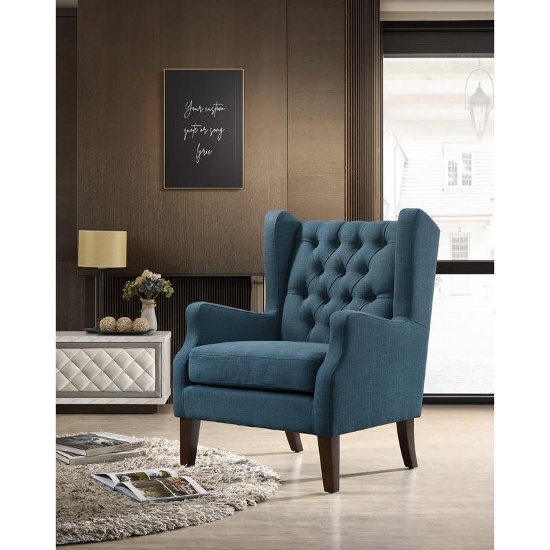 Irwin Blue Linen Button Tufted Wingback Chair. Picture 4