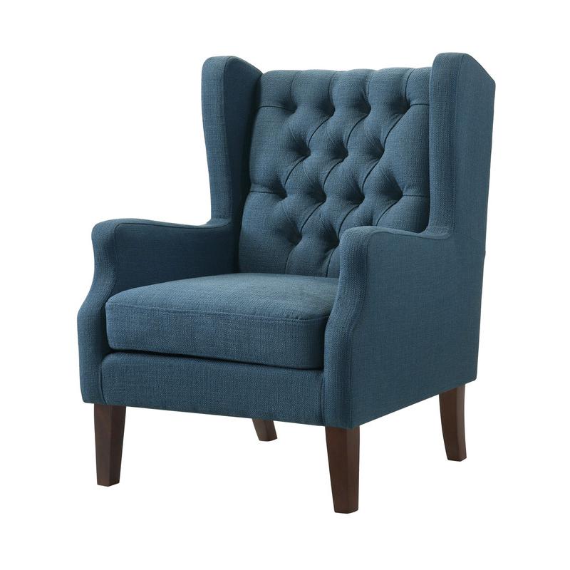 Irwin Blue Linen Button Tufted Wingback Chair. Picture 1