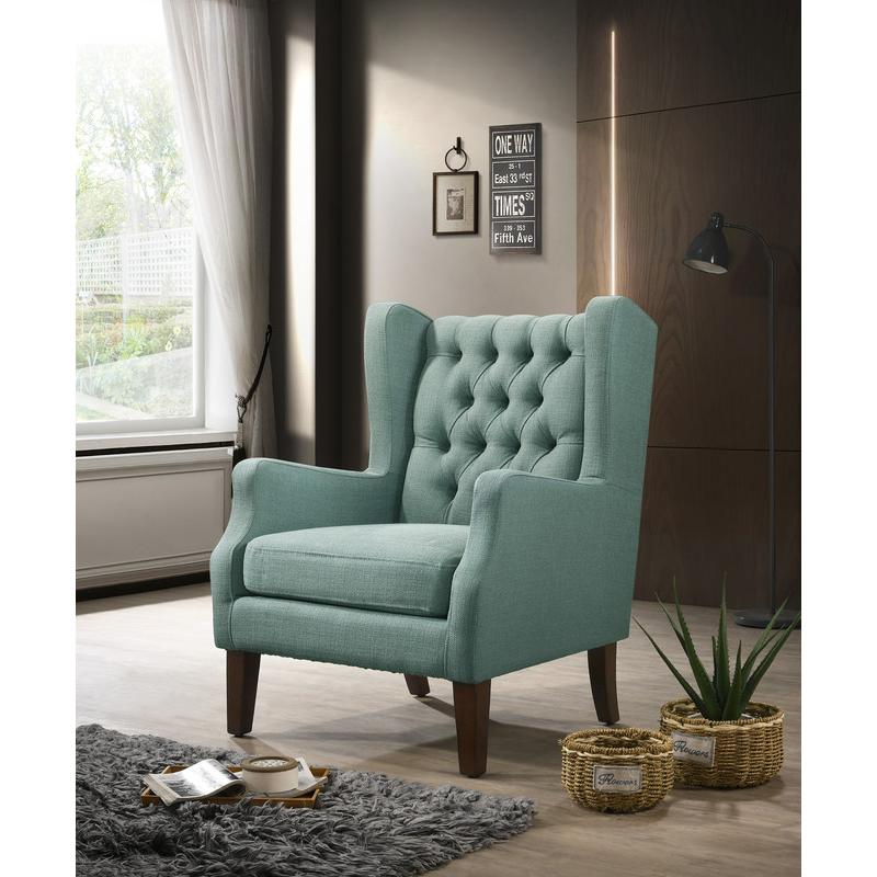 Irwin Teal Linen Button Tufted Wingback Chair. Picture 1