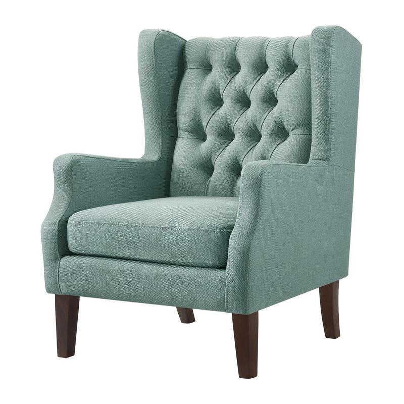 Irwin Teal Linen Button Tufted Wingback Chair. Picture 2