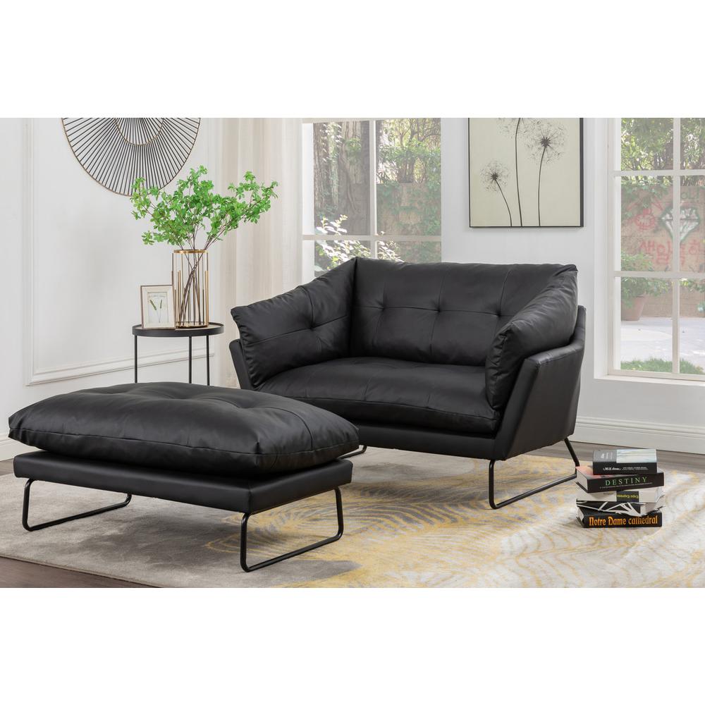 Karla Black PU Leather Contemporary Loveseat and Ottoman. Picture 1