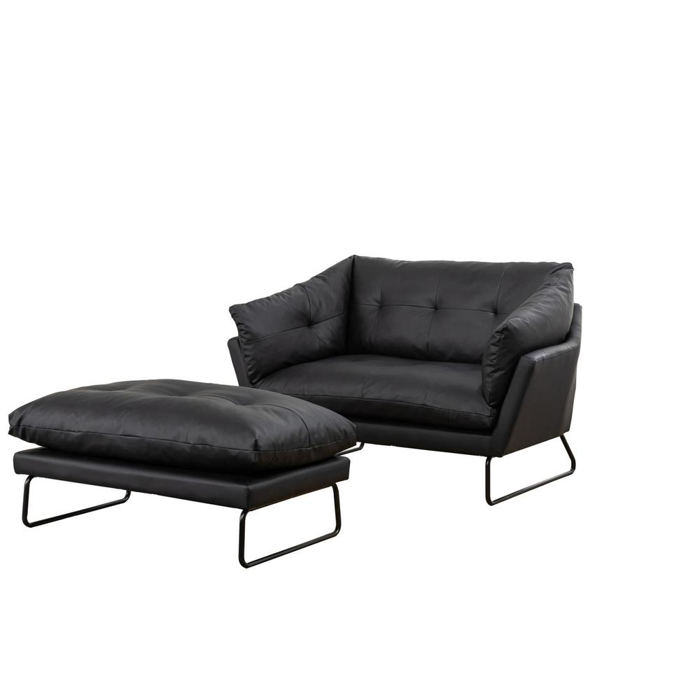 Karla Black PU Leather Contemporary Loveseat and Ottoman. Picture 2