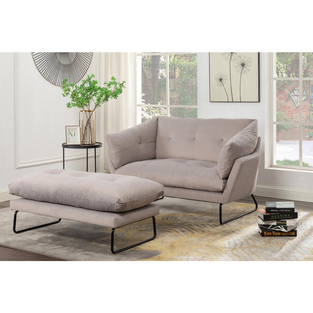 Karla Gray Velvet Contemporary Loveseat and Ottoman. Picture 1
