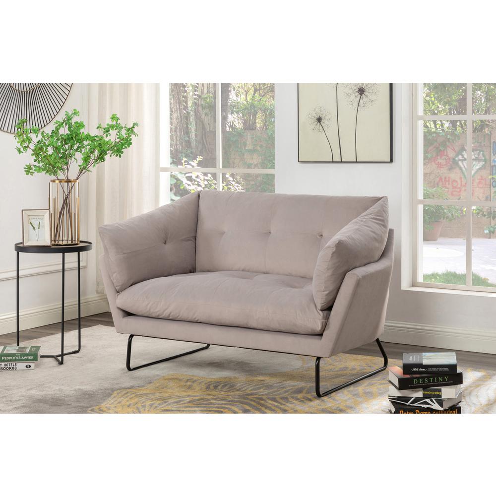 Karla Gray Velvet Contemporary Loveseat and Ottoman. Picture 3