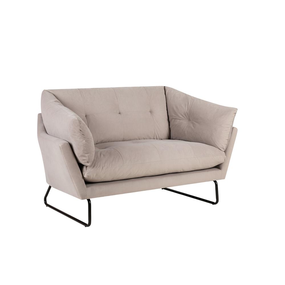 Karla Gray Velvet Contemporary Loveseat and Ottoman. Picture 4