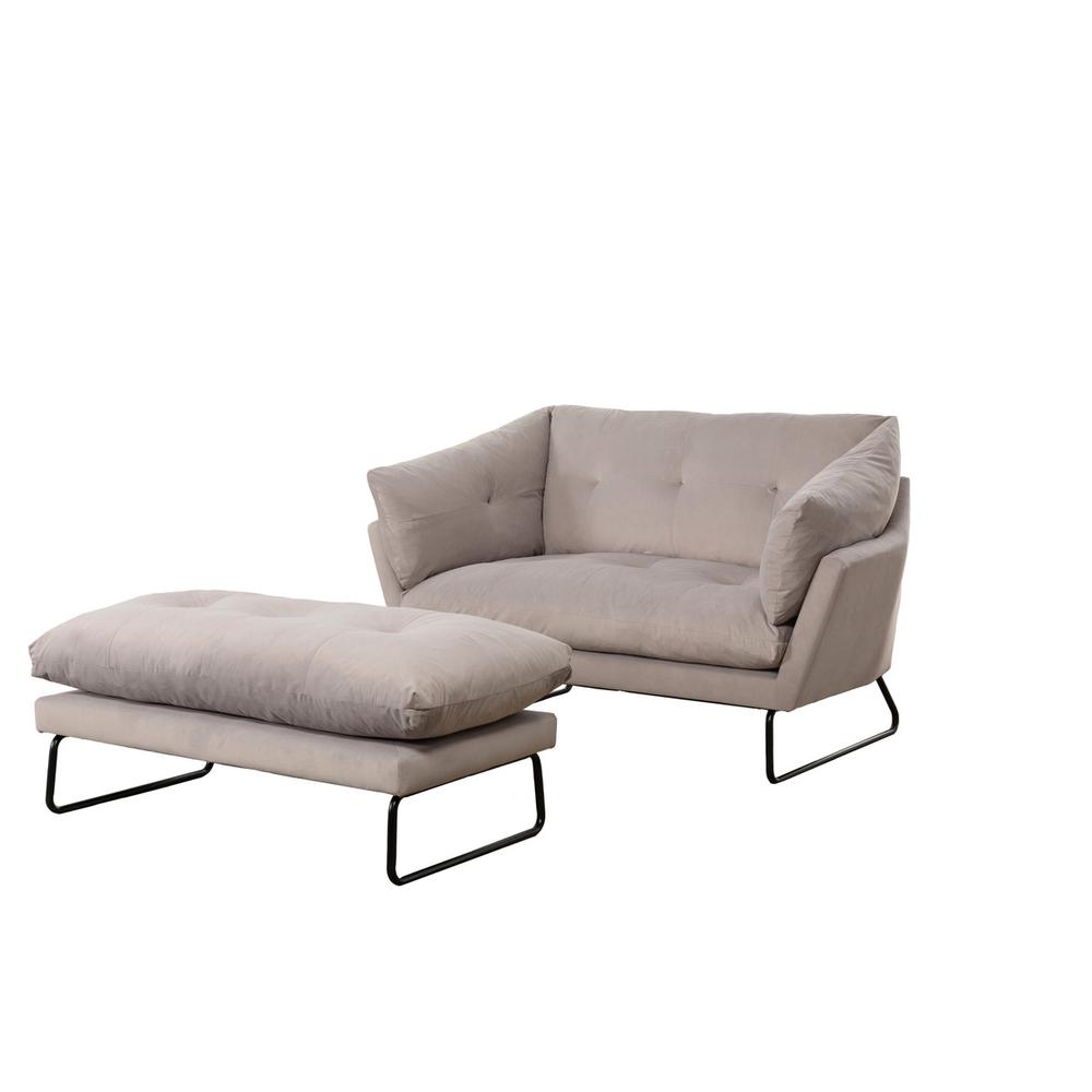 Karla Gray Velvet Contemporary Loveseat and Ottoman. Picture 2