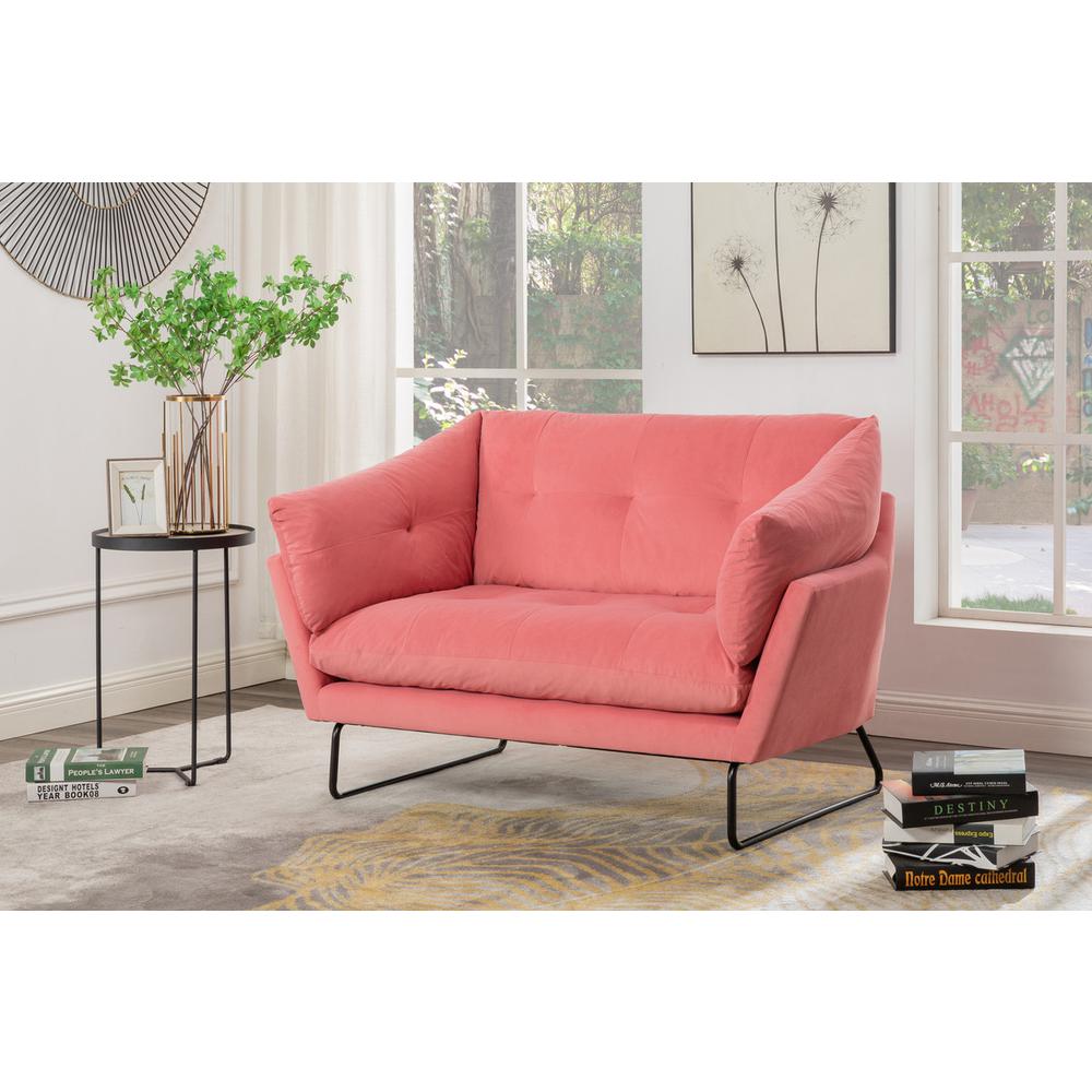 Karla Pink Velvet Contemporary Loveseat and Ottoman. Picture 2