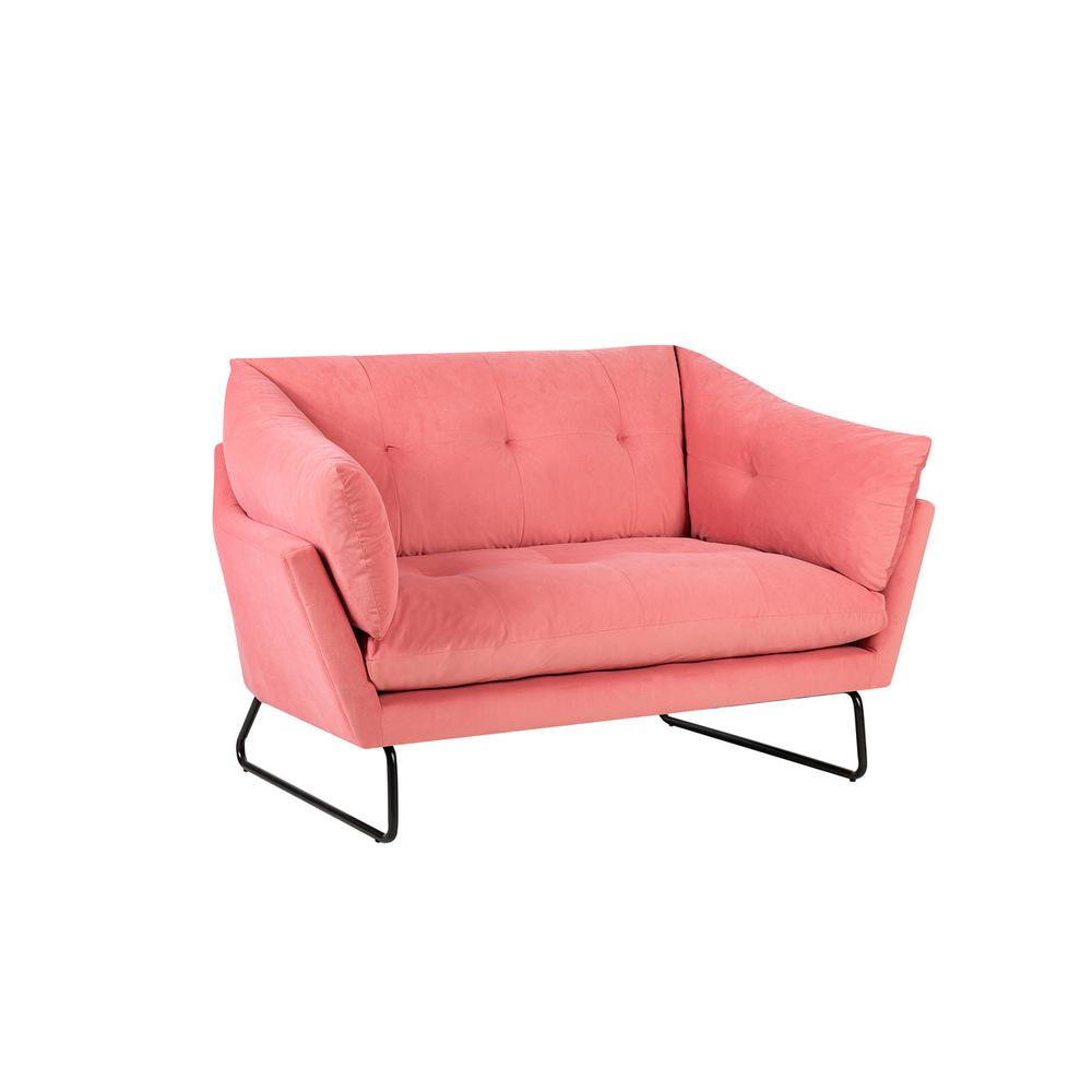 Karla Pink Velvet Contemporary Loveseat and Ottoman. Picture 4