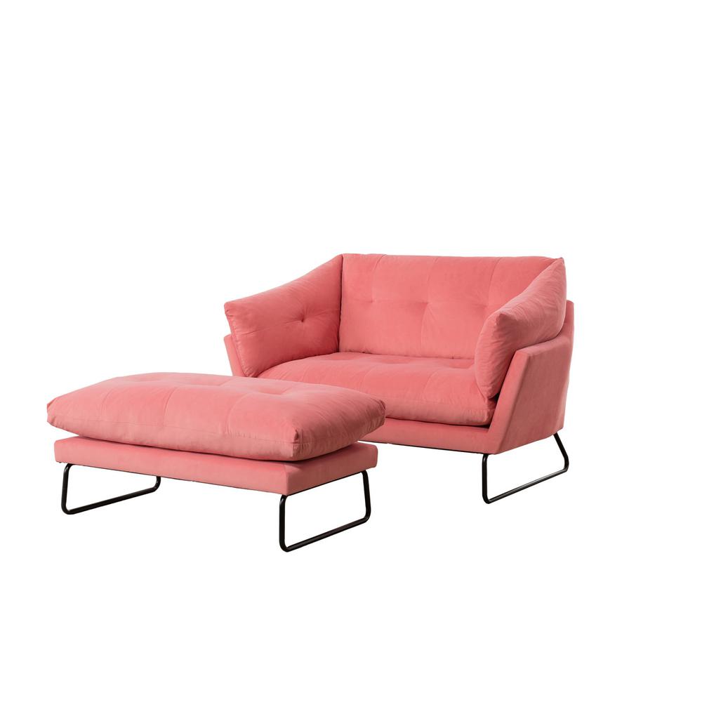 Karla Pink Velvet Contemporary Loveseat and Ottoman. Picture 1