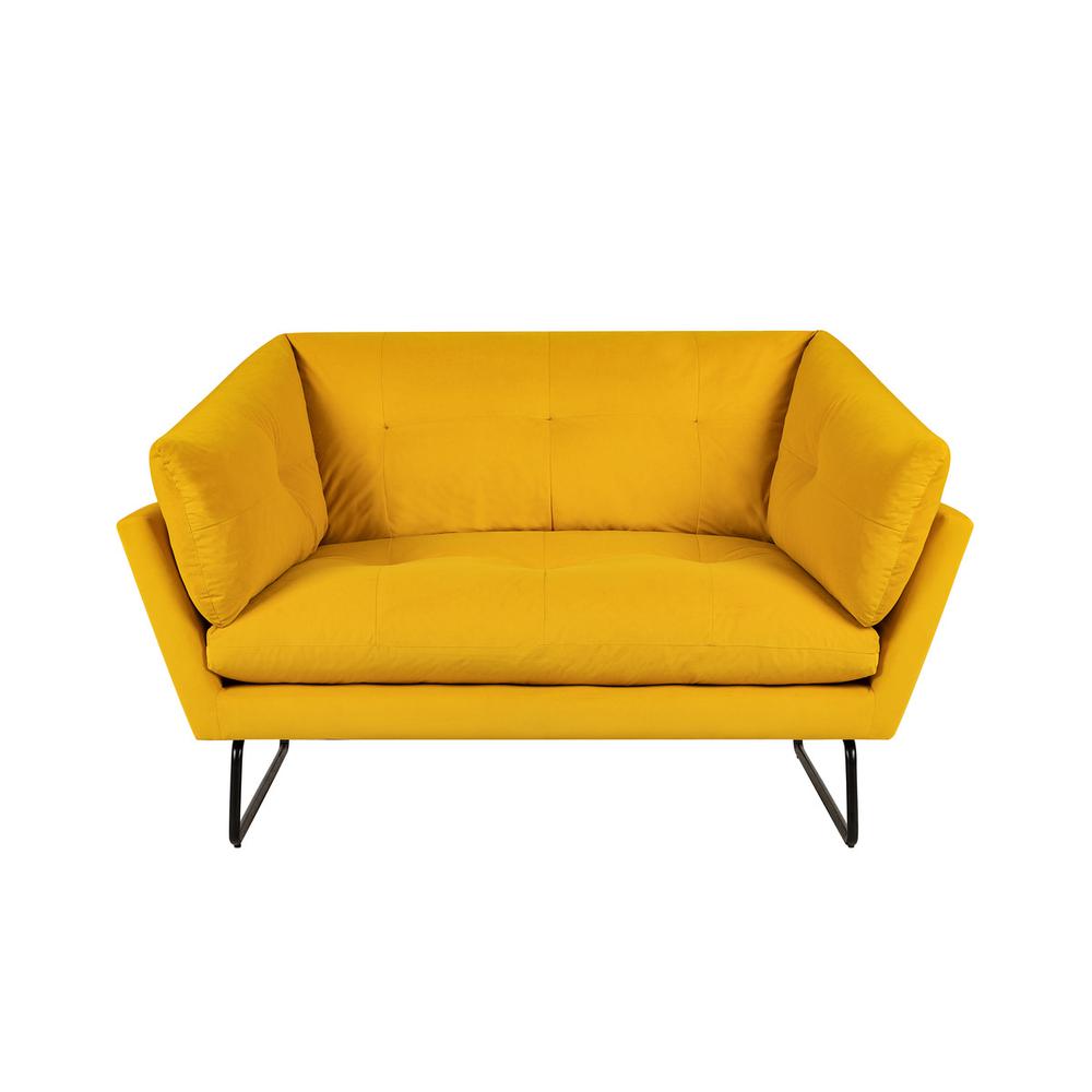 Karla Yellow Velvet Contemporary Loveseat and Ottoman. Picture 5