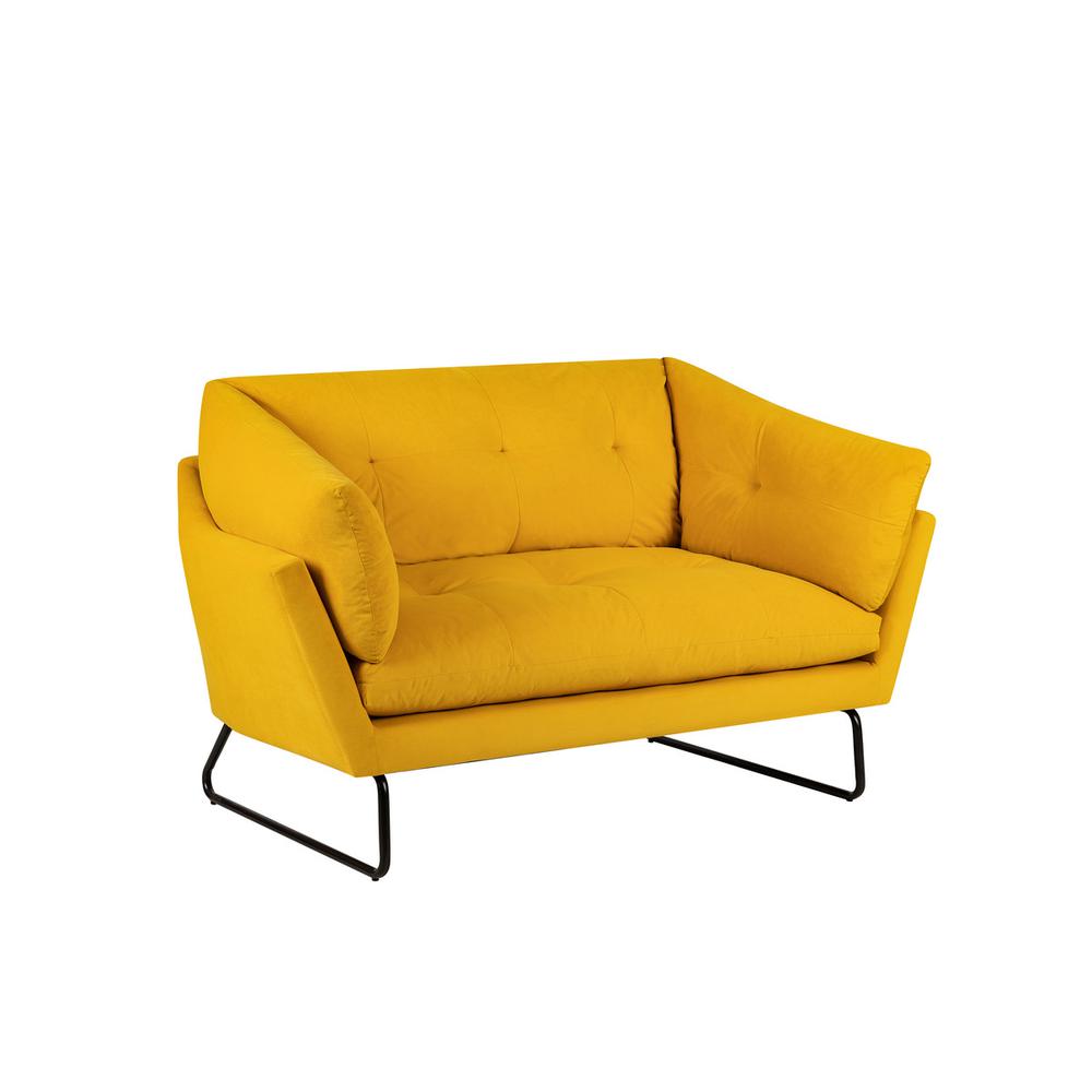 Karla Yellow Velvet Contemporary Loveseat and Ottoman. Picture 4