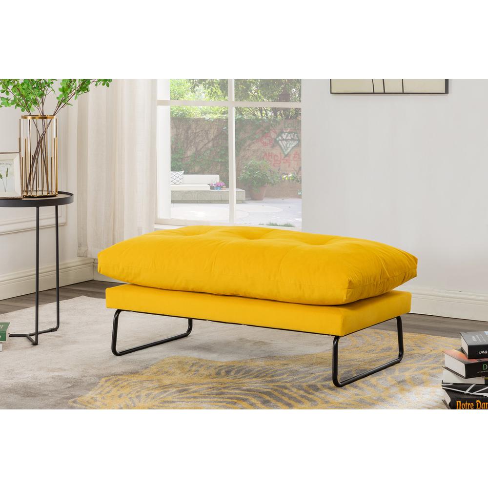 Karla Yellow Velvet Contemporary Loveseat and Ottoman. Picture 6