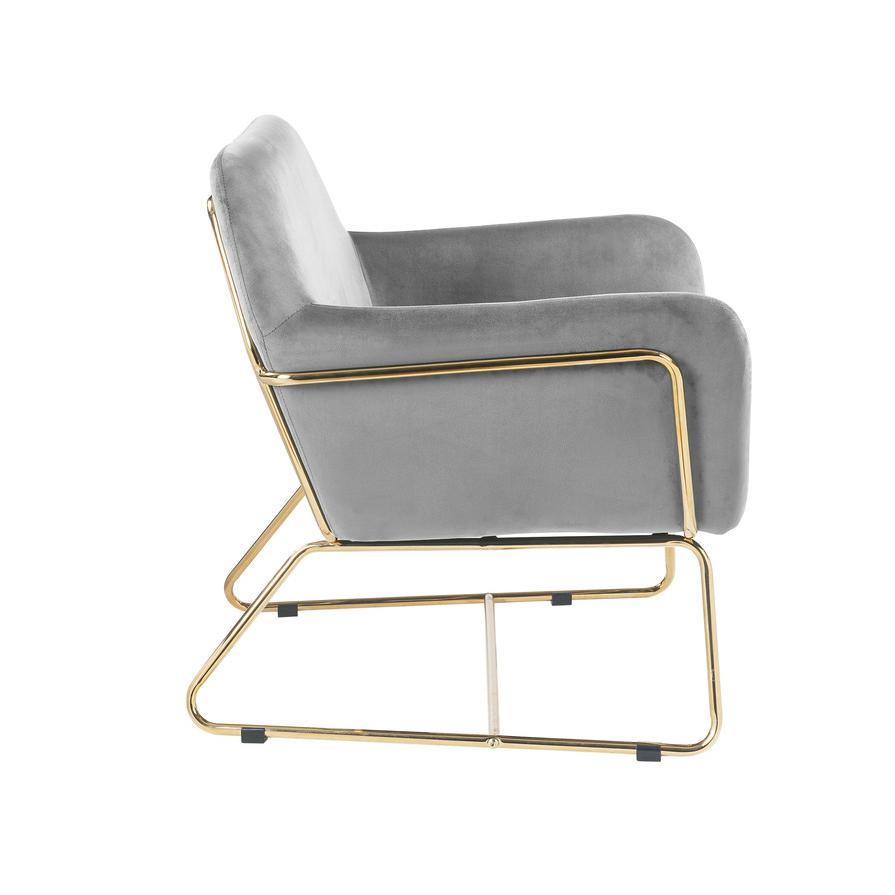 Keira Gray Velvet Accent Chair with Metal Base. Picture 4