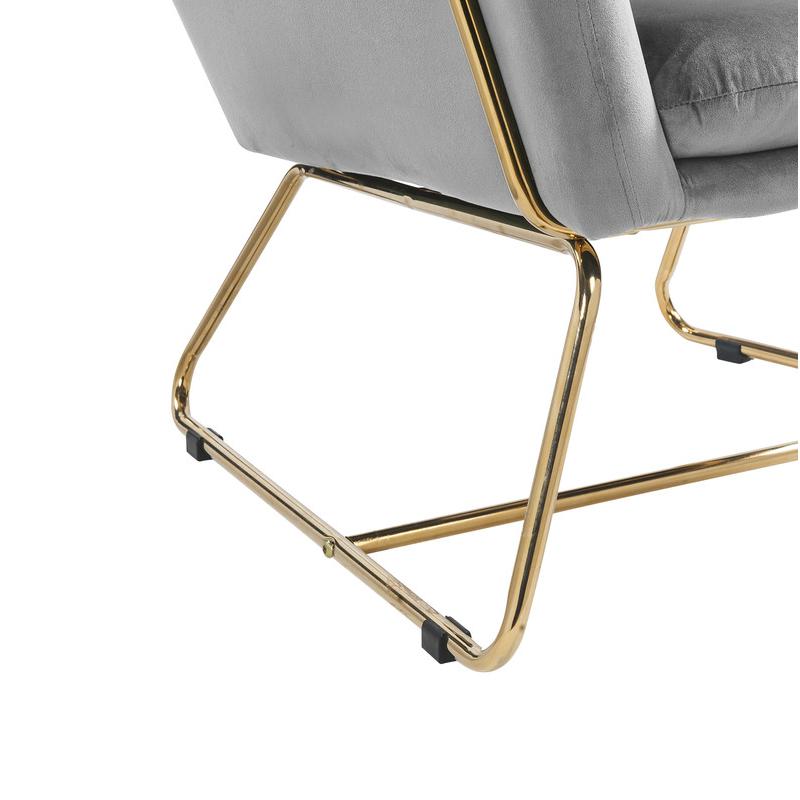 Keira Gray Velvet Accent Chair with Metal Base. Picture 6