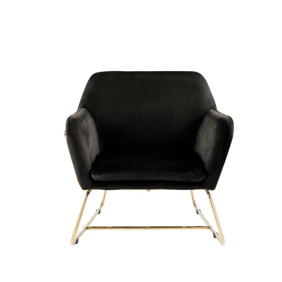 Keira Black Velvet Accent Chair with Metal Base. Picture 3
