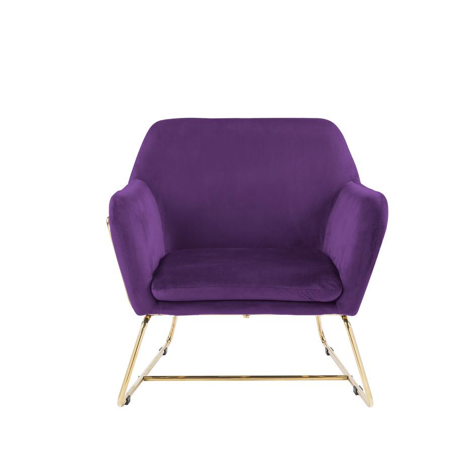 Keira Purple Velvet Accent Chair with Metal Base. Picture 3