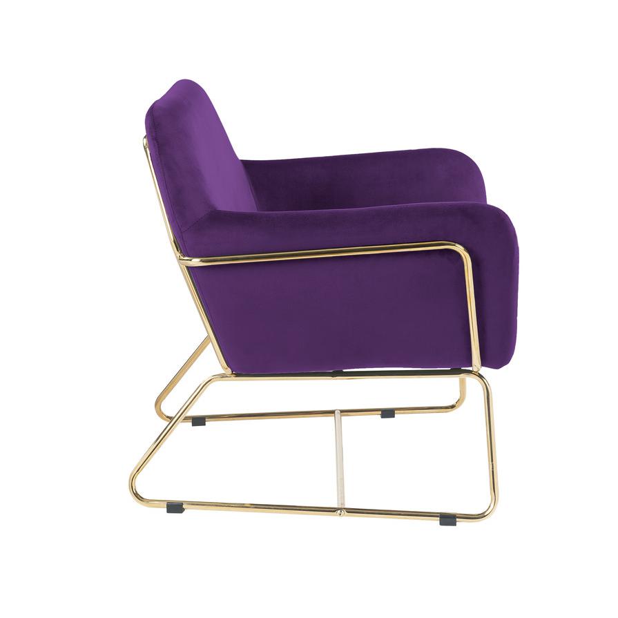Keira Purple Velvet Accent Chair with Metal Base. Picture 4
