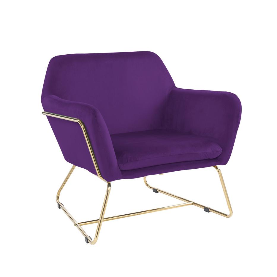Keira Purple Velvet Accent Chair with Metal Base. Picture 1