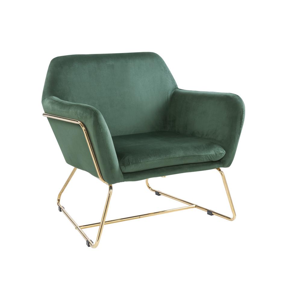 Keira Green Velvet Accent Chair with Metal Base. Picture 1