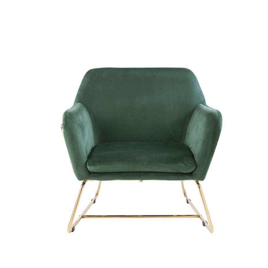 Keira Green Velvet Accent Chair with Metal Base. Picture 2