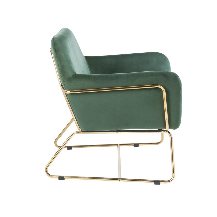 Keira Green Velvet Accent Chair with Metal Base. Picture 3