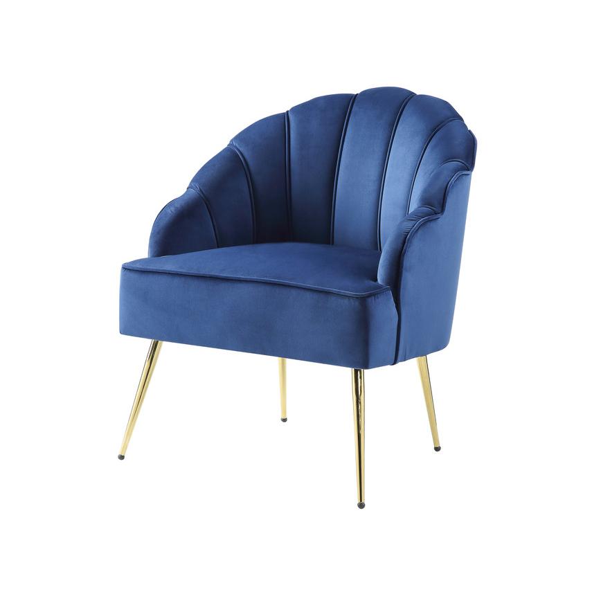 Naomi Blue Velvet Wingback Accent Chair with Metal Legs. Picture 1