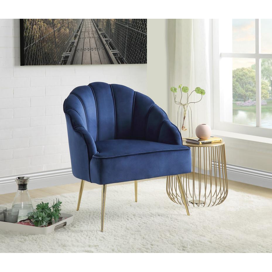 Naomi Blue Velvet Wingback Accent Chair with Metal Legs. Picture 6