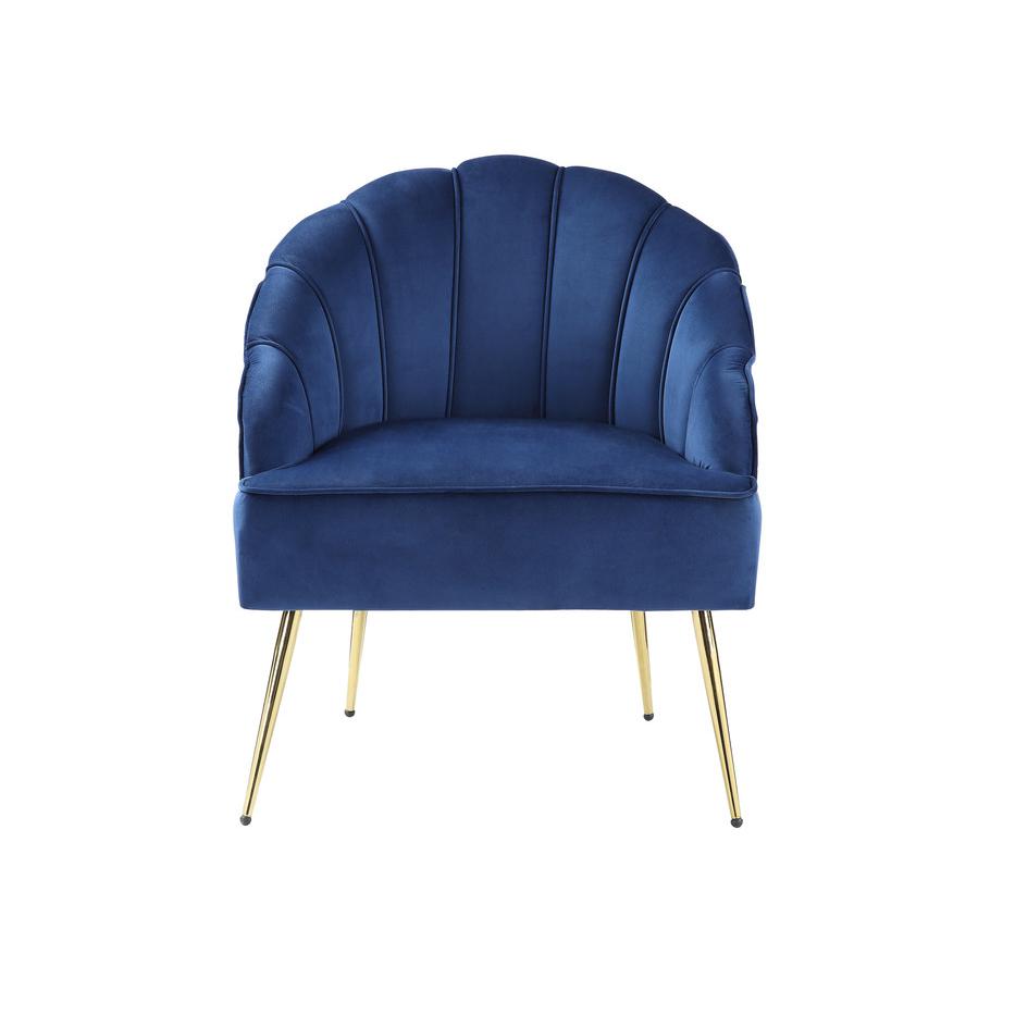 Naomi Blue Velvet Wingback Accent Chair with Metal Legs. Picture 2