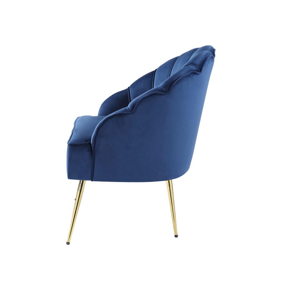 Naomi Blue Velvet Wingback Accent Chair with Metal Legs. Picture 3