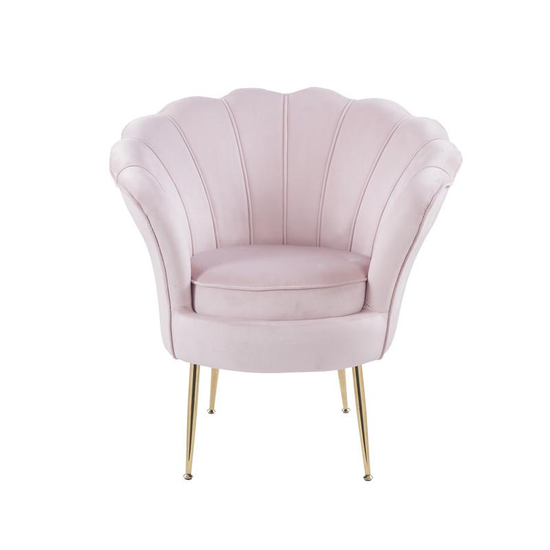 Angelina Pink Velvet Scalloped Back Barrel Accent Chair with Metal Legs. Picture 3